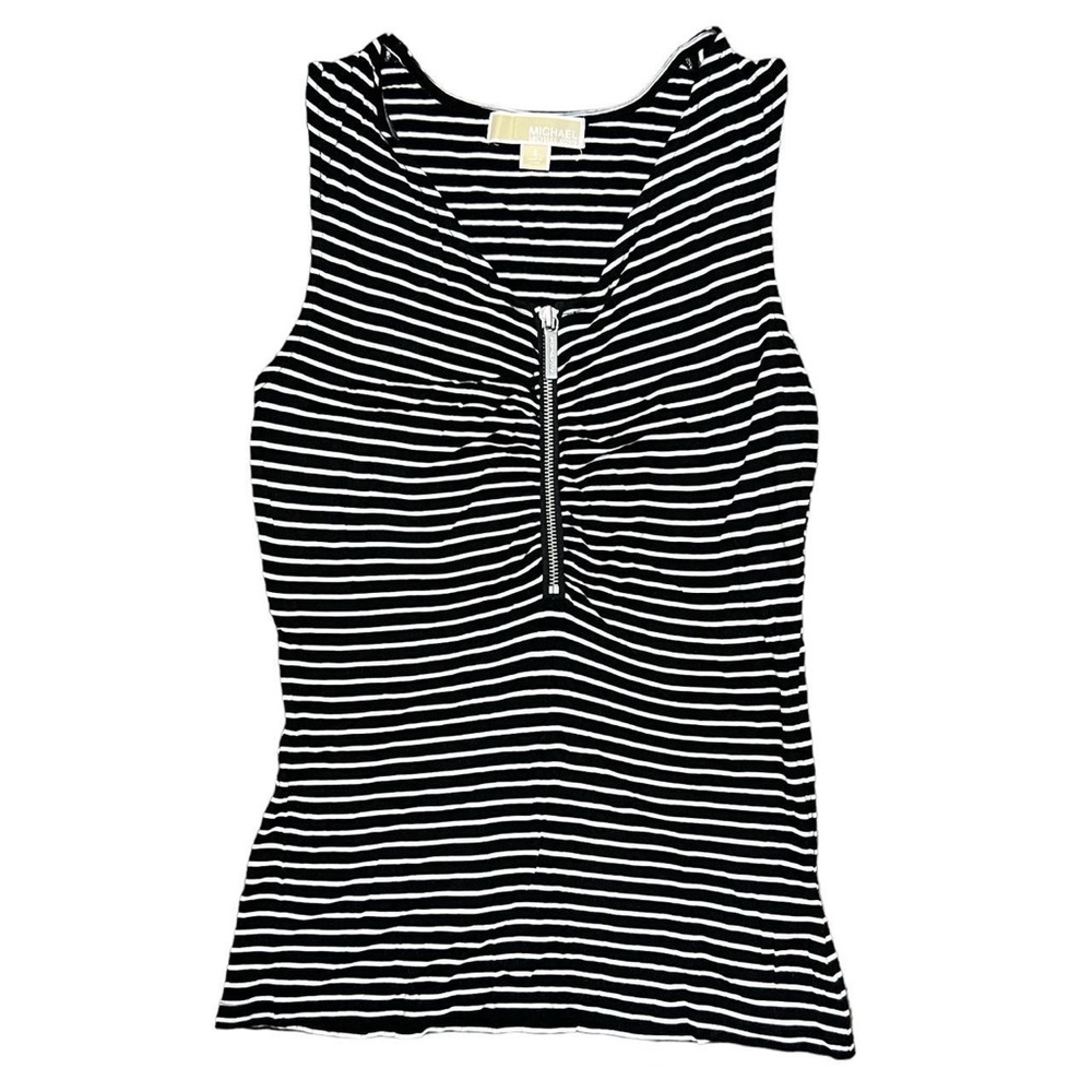 Michael Kors Zip Up Black And White Striped Tank Top Size Small